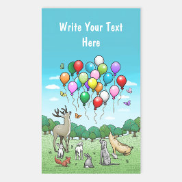 Dieren met feestballonnen rechthoekige sticker