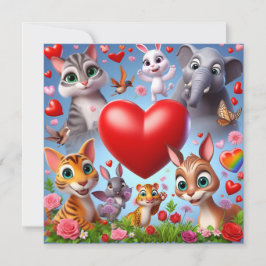 Dieren met harten op Valentijnsdag Feestdagenkaart