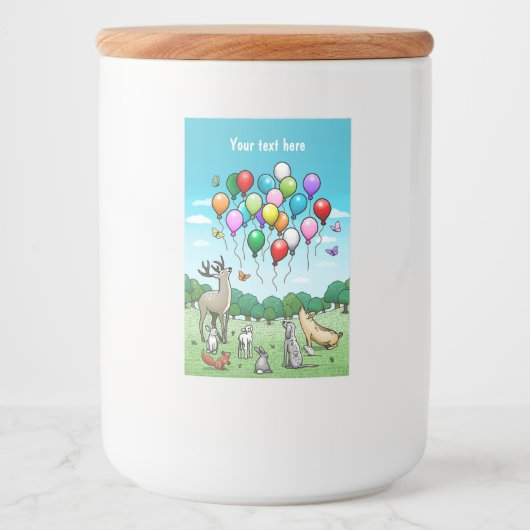 Dieren met Kleurrijke Ballonnen Voedselcontainer Etiket (Voorkant)