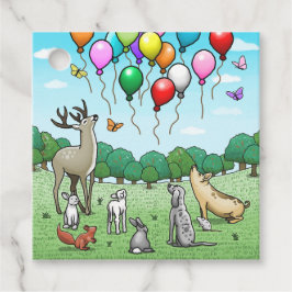 Dieren met kleurrijke verjaardagsballonnen bedankjes labels