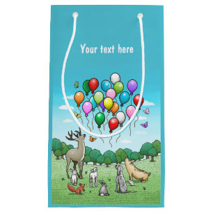 Dieren met kleurrijke verjaardagsballonnen klein cadeauzakje
