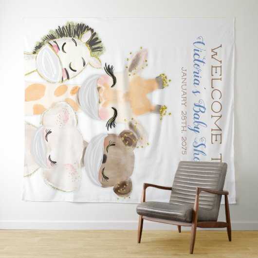 Dieren Met Masker Jongen Baby Shower XL Achtergron Wandkleed (In Situ (horizontaal))