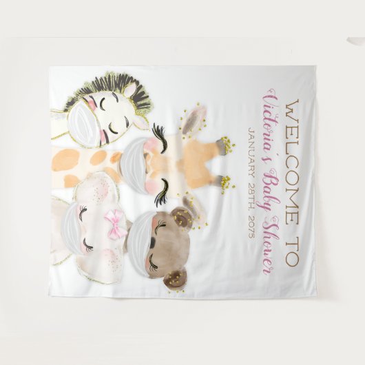 Dieren Met Masker Meisje Baby shower XL Achtergron Wandkleed (Voorkant (horizontaal))