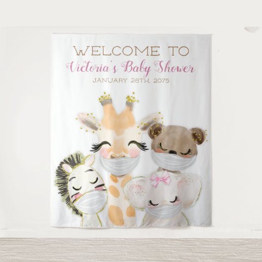 Dieren Met Masker Meisje Baby shower XL Achtergron Wandkleed (Voorkant)