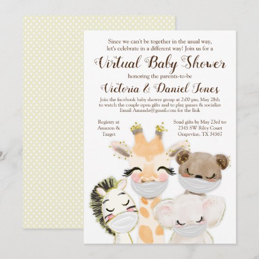 Dieren met maskers rijden door Covid-Baby shower Kaart (Voorkant / Achterkant)