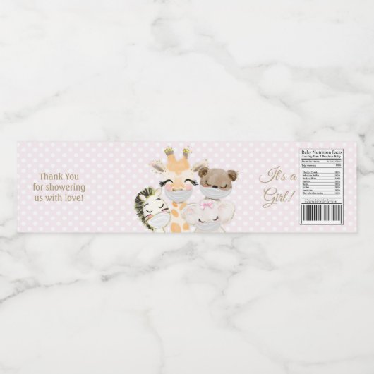 Dieren met maskers rijden per Baby shower Waterfles Etiket (Enkel label)