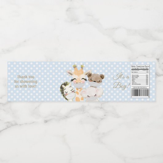 Dieren met maskers rijden per Baby shower Waterfles Etiket (Enkel label)