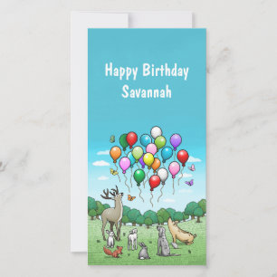 Dieren met Mooie Ballonnen Verjaardag Kaart
