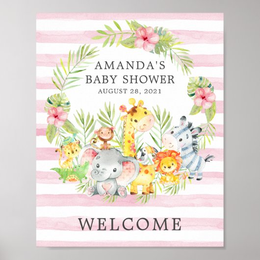 Dieren met Oerwoud en zoet Baby shower Welkome Pos Poster (Voorkant)