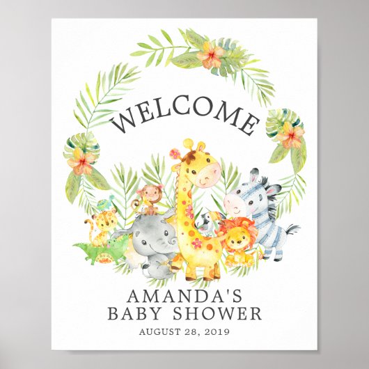Dieren met Oerwoud en zoet Baby shower Welkome Pos Poster (Voorkant)