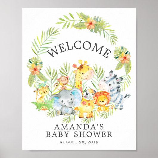Dieren met Oerwoud en zoet Baby shower Welkome Pos Poster (Voorkant)