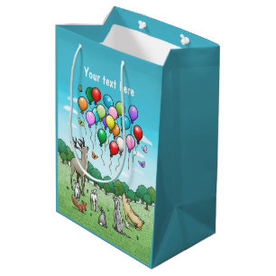 Dieren met verjaardagsballonnen medium cadeauzakje