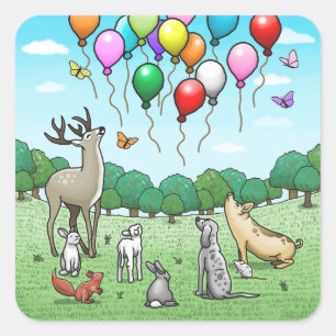 Dieren met verjaardagsballonnen vierkante sticker