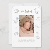 Dieren Modern Baby Birth Announcement Briefkaart (Voorkant)