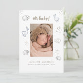 Dieren Modern Baby Birth Announcement Briefkaart (Staand voorkant)