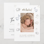 Dieren Modern Baby Birth Announcement Briefkaart (Voorkant / Achterkant)