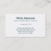 Dieren Muziekband Vocal Coach & Muziekdocent Visitekaartje (Achterkant)