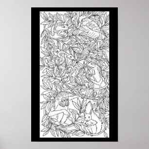 Dieren natuur wildlife art tekening kleurplaat poster