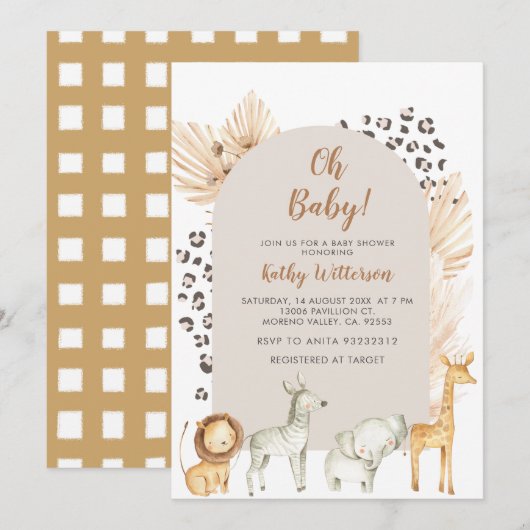 Dieren Oerwoud Baby shower Kaart (Voorkant / Achterkant)