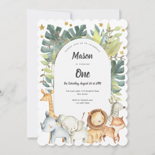 Dieren, oerwoud safari jongen of meisjesverjaardag kaart (Voorkant)