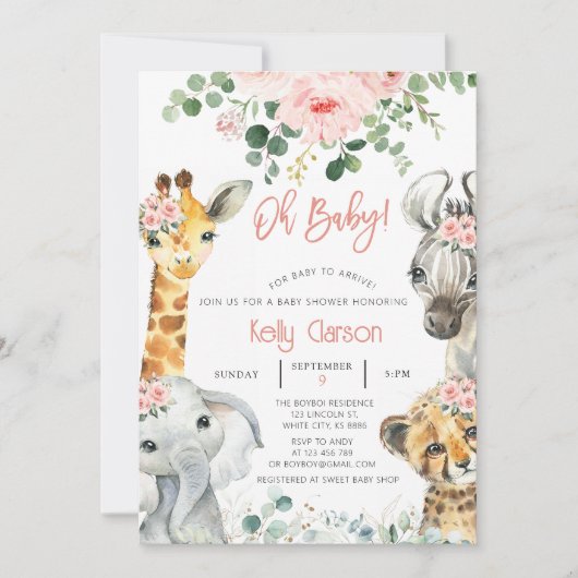 Dieren Oerwoud Safari Oh Baby shower Kaart (Voorkant)