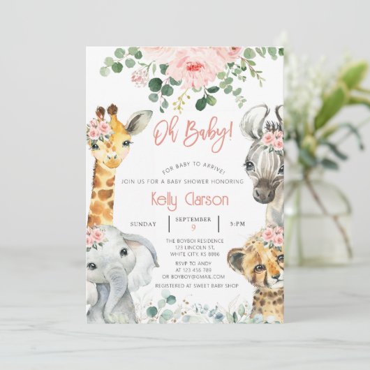 Dieren Oerwoud Safari Oh Baby shower Kaart (Staand voorkant)