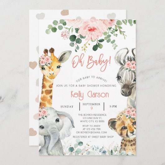 Dieren Oerwoud Safari Oh Baby shower Kaart (Voorkant / Achterkant)