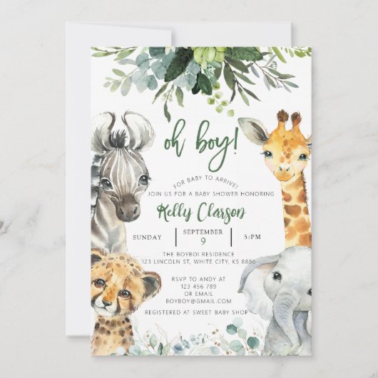Dieren Oerwoud Safari Oh Boy Baby shower Kaart (Voorkant)