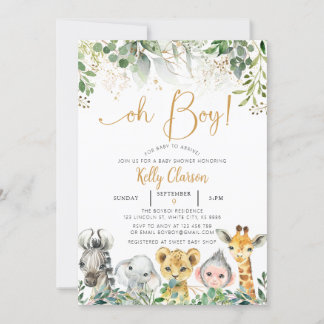 Dieren Oerwoud Safari Oh Boy Baby shower Kaart