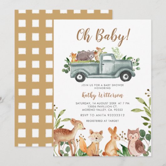 Dieren Oerwoud Vrachtwagen Baby shower Kaart (Voorkant / Achterkant)