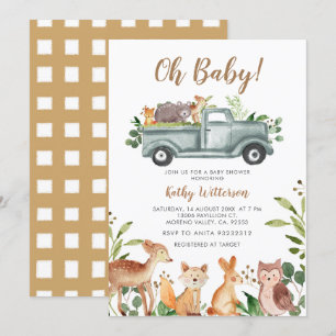 Dieren Oerwoud Vrachtwagen Baby shower Kaart