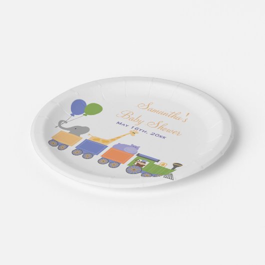 Dieren op een Baby shower van de Trein Papieren Bordje (Gekanteld)