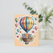 Dieren op een ballon briefkaart (Staand voorkant)