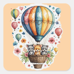 Dieren Op Een Ballon Vierkante Sticker