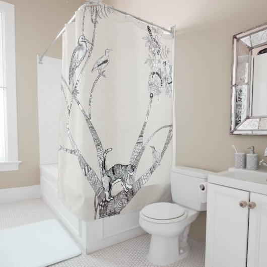 Dieren op een boom douchegordijn (In situ)