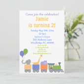 Dieren op een treinzondagsuitnodiging kaart (Staand voorkant)