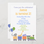 Dieren op een treinzondagsuitnodiging kaart (Voorkant / Achterkant)