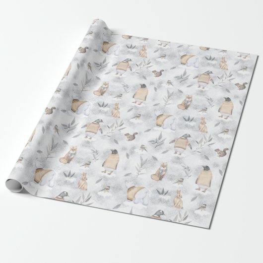 Dieren op Ice Christmas Tan ID987 Cadeaupapier (Uitgerold)