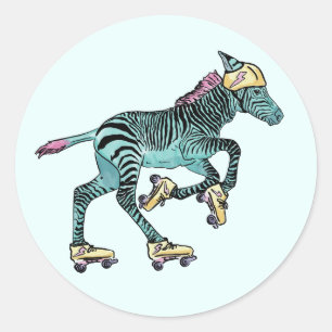 Dieren op roller schaatsen ronde sticker
