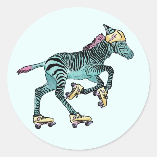 Dieren op roller schaatsen ronde sticker (Voorkant)