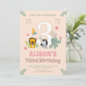 Dieren op safari Pastel Derde Verjaardag Kaart (Staand voorkant)