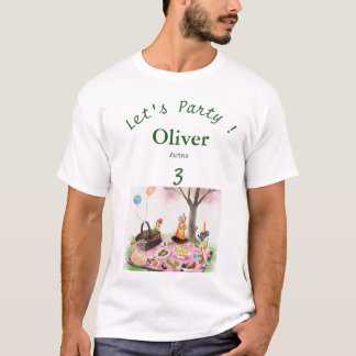 Dieren op verjaardagsfeestje voor kinderen en oude t-shirt