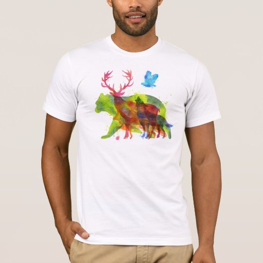 Dieren Overdruk Waterverven Losse illustratie T-shirt (Voorkant)
