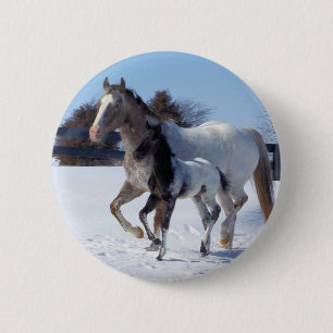 Dieren Paarden Winter Sneeuw Vrede Liefde Lotsbest Ronde Button 5,7 Cm