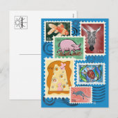 Dieren Postzegels Postkaarten Feestdagenkaart (Voorkant / Achterkant)