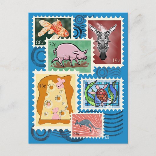 Dieren Postzegels Postkaarten Feestdagenkaart (Voorkant)