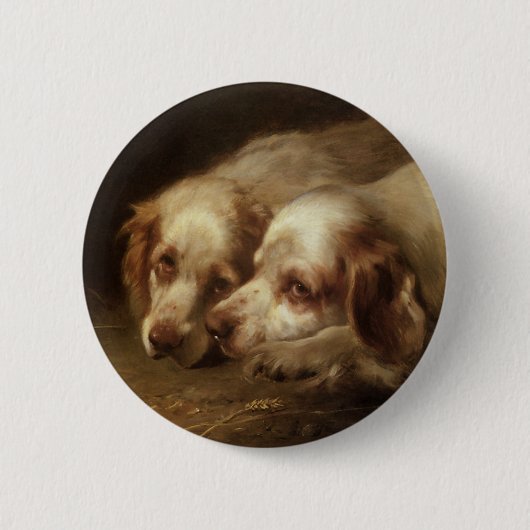 dieren, puppy-honden met kattenvoer ronde button 5,7 cm (Voorkant)