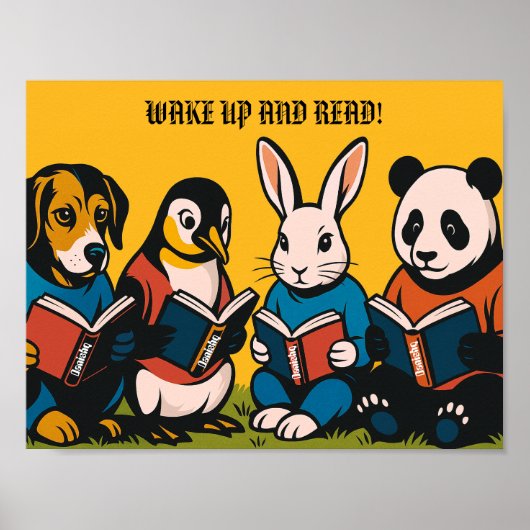 Dieren Retro Leespop - Wakker Worden en Lezen! Poster (Voorkant)