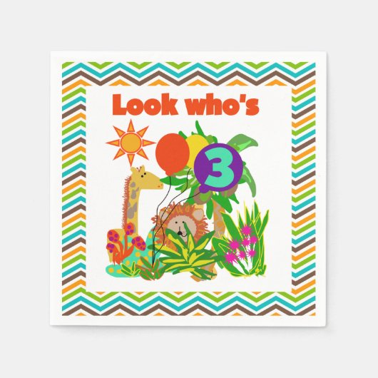 Dieren Safari 3rd Birthday Paper Napkins Servet (Voorkant)