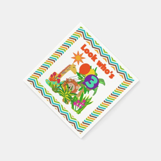 Dieren Safari 3rd Birthday Paper Napkins Servet (Hoek)